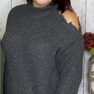 Women’s mock neck distressed sweater